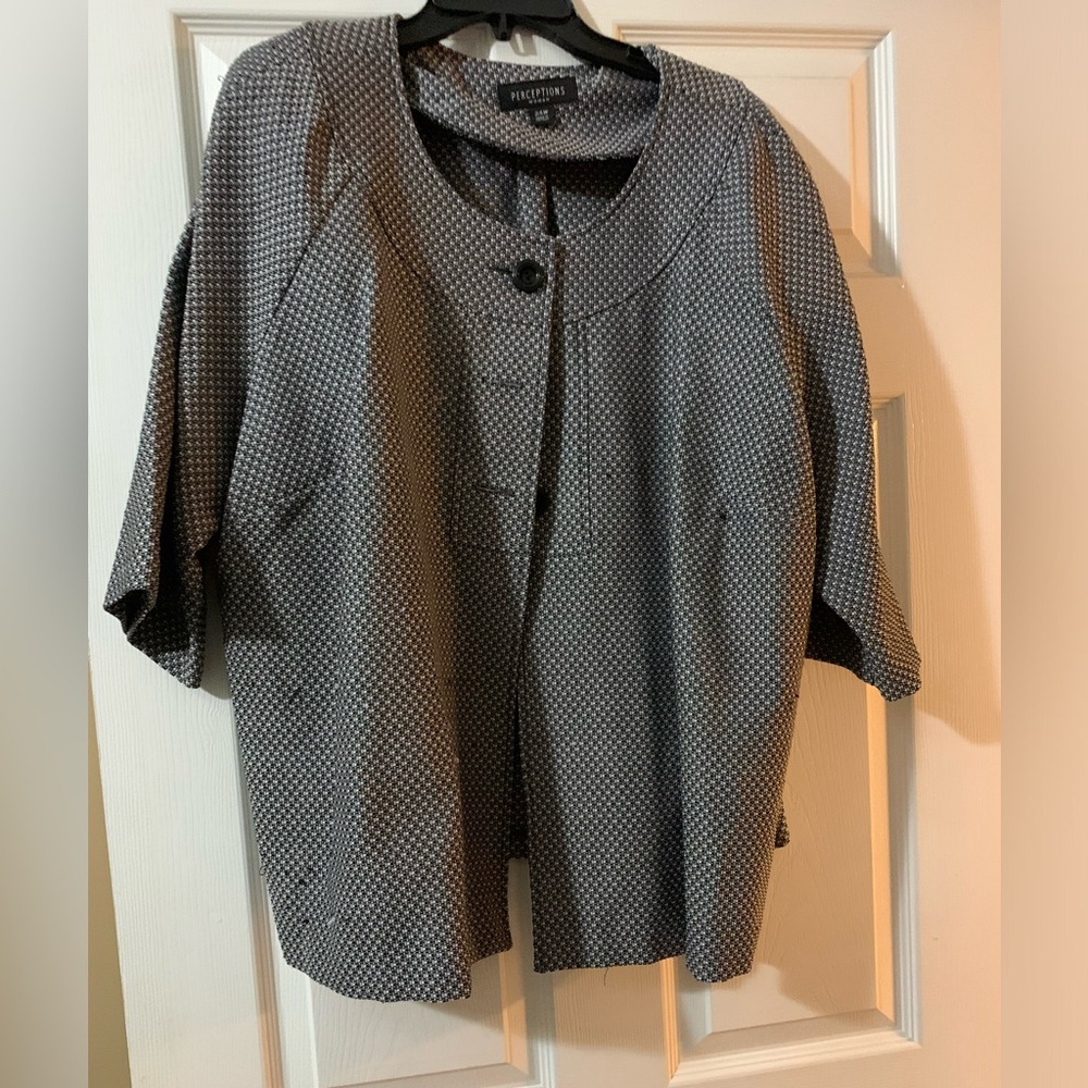 Plus size jacket. Navy and white.